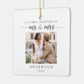 Onze eerste Kerstmis als Mr & Mrs Photo Minimalist Keramisch Ornament (Links)