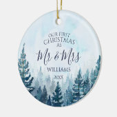 Onze eerste Kerstmis als Mr & Mrs Photo Pine Fores Keramisch Ornament (Links)
