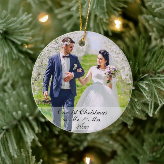 Onze eerste Kerstmis als Mr. & Mrs Photo Rd Keramisch Ornament (Boom)
