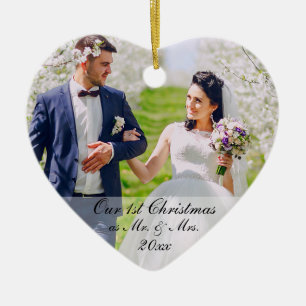 Onze eerste Kerstmis als Mr. & Mrs Photo RS Keramisch Ornament