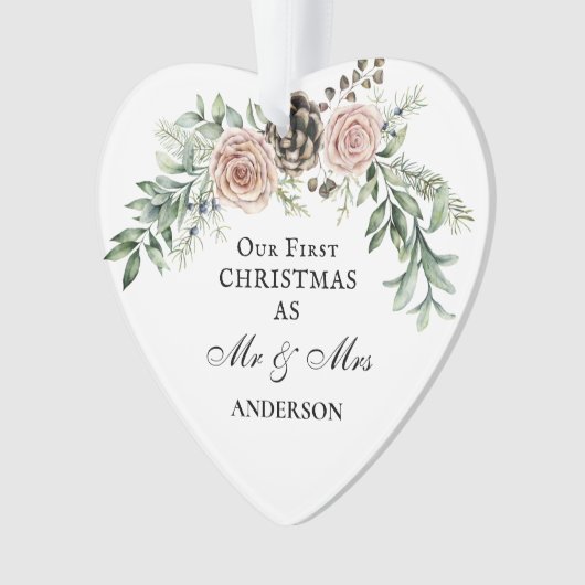 Onze eerste Kerstmis als Mr & Mrs Pink Roses Ornament (voorkant)
