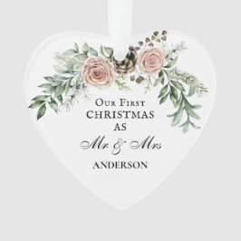 Onze eerste Kerstmis als Mr & Mrs Pink Roses Ornament