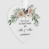 Onze eerste Kerstmis als Mr & Mrs Pink Roses Ornament (voorkant)