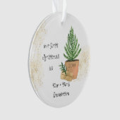 Onze eerste Kerstmis als Mr & Mrs Potted Fir Tree. Ornament (voorkant)