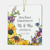 Onze eerste Kerstmis als Mr & Mrs Sunflower. Keramisch Ornament (Links)