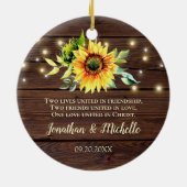 Onze eerste Kerstmis als Mr & Mrs Sunflower Wood Keramisch Ornament (Achterkant)