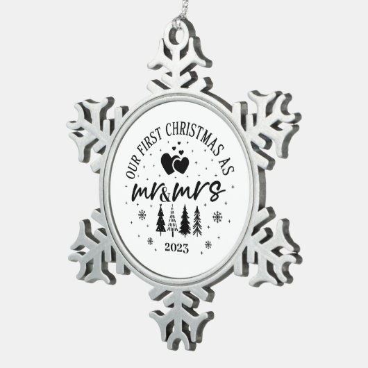 Onze Eerste Kerstmis als Mr & Mrs Tin Sneeuwvlok Ornament (Rechts)