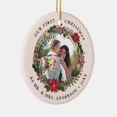 Onze eerste Kerstmis als Mr. & Mrs trouwfoto Keramisch Ornament (Rechts)
