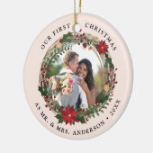 Onze eerste Kerstmis als Mr. & Mrs trouwfoto Keramisch Ornament (Links)