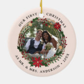 Onze eerste Kerstmis als Mr. & Mrs trouwfoto Keramisch Ornament (Achterkant)