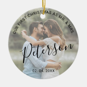 Onze eerste Kerstmis als Mr. & Mrs trouwfoto Keramisch Ornament
