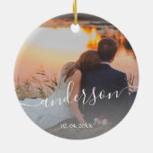 Onze eerste Kerstmis als Mr. & Mrs trouwfoto Keramisch Ornament (Achterkant)