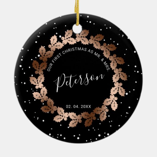 Onze eerste Kerstmis als Mr. & Mrs trouwfoto Keramisch Ornament (Achterkant)