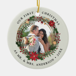 Onze eerste Kerstmis als Mr. & Mrs trouwfoto Keramisch Ornament