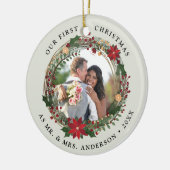 Onze eerste Kerstmis als Mr. & Mrs trouwfoto Keramisch Ornament (Links)