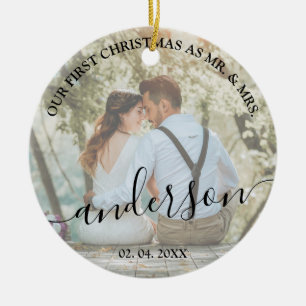 Onze eerste Kerstmis als Mr. & Mrs trouwfoto Keramisch Ornament