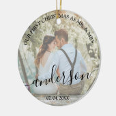 Onze eerste Kerstmis als Mr. & Mrs trouwfoto Keramisch Ornament (Links)