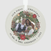 Onze eerste Kerstmis als Mr. & Mrs trouwfoto Ornament (achterkant)