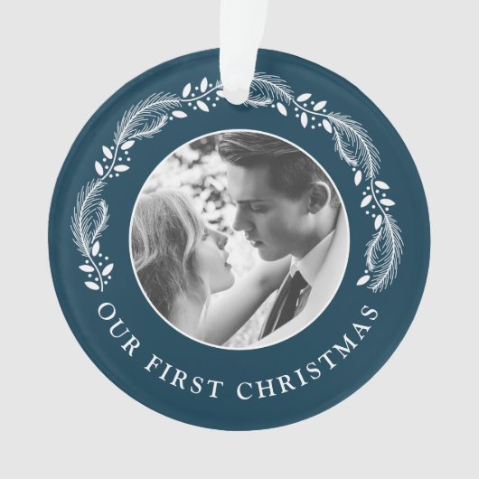 Onze eerste Kerstmis als Mr. & Mrs trouwfoto Ornament (voorkant)