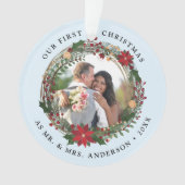 Onze eerste Kerstmis als Mr. & Mrs trouwfoto Ornament (voorkant)