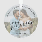 Onze eerste Kerstmis als Mr. & Mrs trouwfoto Ornament (achterkant)