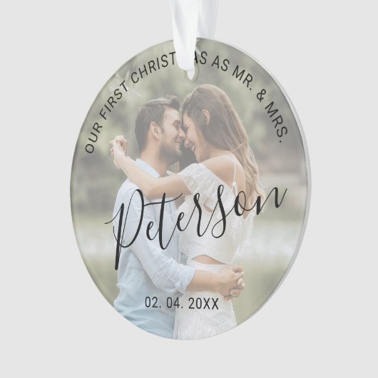 Onze eerste Kerstmis als Mr. & Mrs trouwfoto Ornament (voorkant)