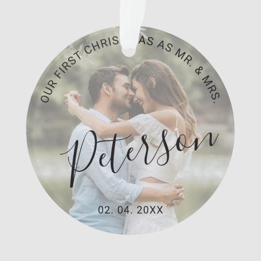 Onze eerste Kerstmis als Mr. & Mrs trouwfoto Ornament (voorkant)