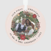 Onze eerste Kerstmis als Mr. & Mrs trouwfoto Ornament (achterkant)