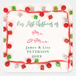 Onze eerste Kerstmis als Mr. & Mrs. Vierkante Sticker