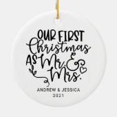 Onze eerste Kerstmis als Mr. & Mrs. | Weddenschap Keramisch Ornament (Achterkant)