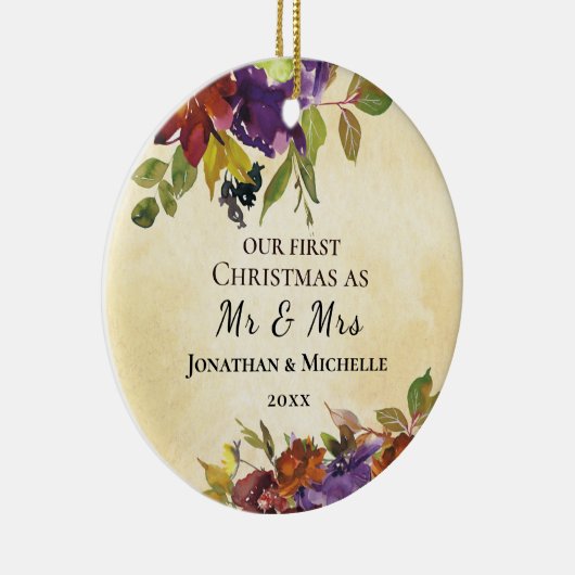 Onze eerste Kerstmis als Mr & Mrs Wedding Bijbel Keramisch Ornament (Rechts)