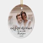 Onze eerste Kerstmis als Mr & Mrs Wedding Foto Keramisch Ornament (Rechts)