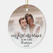 Onze eerste Kerstmis als Mr & Mrs Wedding Foto Keramisch Ornament (Links)