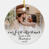 Onze eerste Kerstmis als Mr & Mrs Wedding Foto Keramisch Ornament (Achterkant)