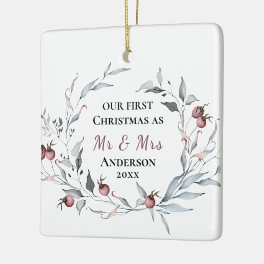 Onze eerste Kerstmis als Mr & Mrs Winter Wedding Keramisch Ornament (Links)