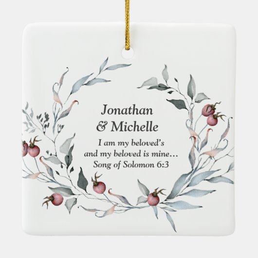 Onze eerste Kerstmis als Mr & Mrs Winter Wedding Keramisch Ornament (Achterkant)