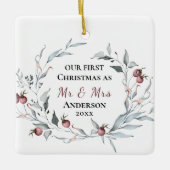 Onze eerste Kerstmis als Mr & Mrs Winter Wedding Keramisch Ornament (Voorkant)
