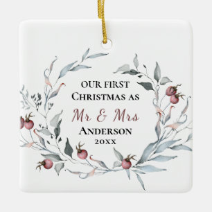 Onze eerste Kerstmis als Mr & Mrs Winter Wedding Keramisch Ornament