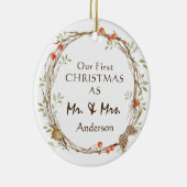 Onze eerste Kerstmis als Mr & Mrs Wreath Keramisch Ornament (Rechts)