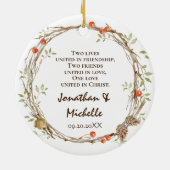 Onze eerste Kerstmis als Mr & Mrs Wreath Keramisch Ornament (Achterkant)