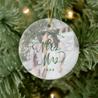 Onze Eerste Kerstmis als Mrs & Mrs Foto Keramisch Ornament