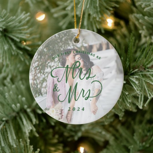 Onze Eerste Kerstmis als Mrs & Mrs Foto Keramisch Ornament (Boom)