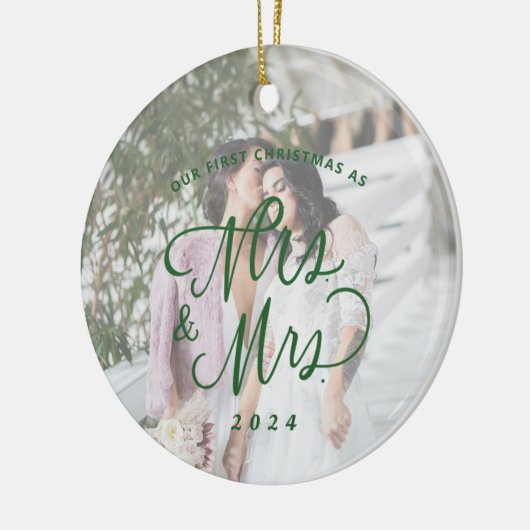 Onze Eerste Kerstmis als Mrs & Mrs Foto Keramisch Ornament (Links)