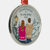 Onze eerste Kerstmis als Mrs. & Mrs. getrouwd Metalen Ornament (Rechts)
