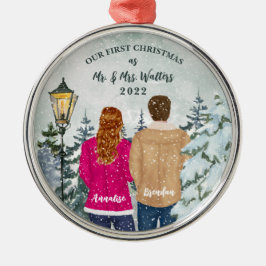 Onze eerste Kerstmis als Mrs. & Mrs. getrouwd Metalen Ornament