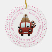 Onze eerste Kerstmis als ouderauto roze foto Keramisch Ornament (Voorkant)