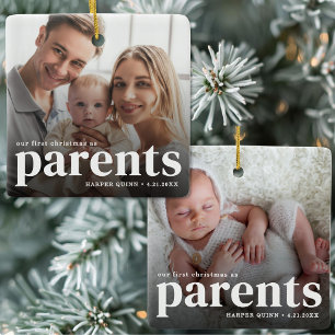 Onze Eerste Kerstmis Als Ouders 2 Foto Keramisch Ornament