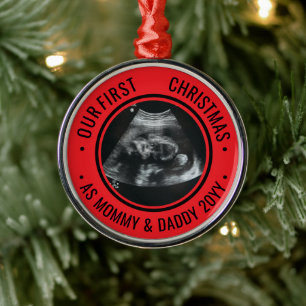 Onze Eerste Kerstmis als Ouders Echografie Metalen Ornament