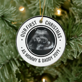 Onze Eerste Kerstmis als Ouders Echoscopie Keramisch Ornament