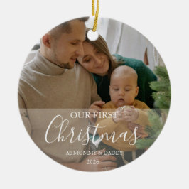Onze Eerste Kerstmis als Ouders Familie Design Keramisch Ornament